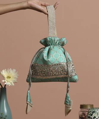 Mint brocade potli bag 1