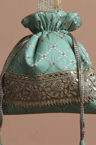 Mint brocade potli bag