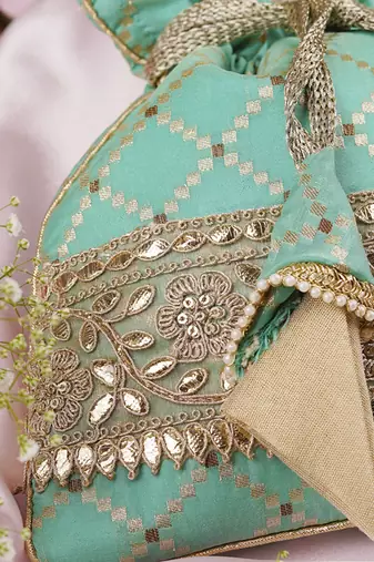 Mint brocade potli bag