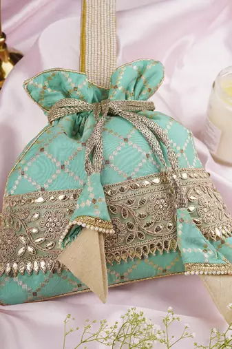 Mint brocade potli bag