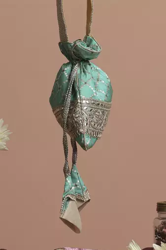 Mint brocade potli bag