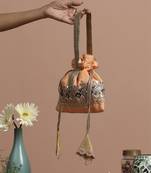 Peach brocade potli bag