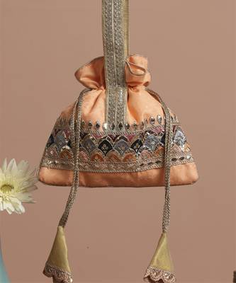 Peach brocade potli bag 3