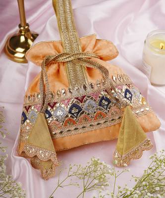 Peach brocade potli bag 5