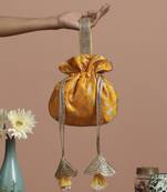 Yellow pure silk brocade potli bag