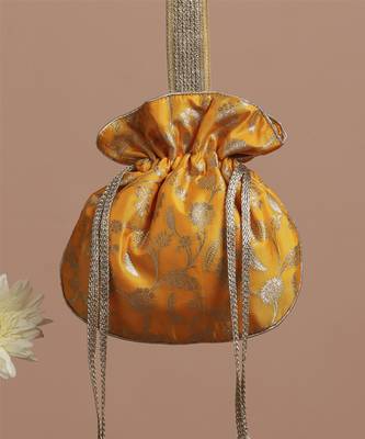 Yellow pure silk brocade potli bag 3