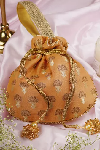Orange silk potli bag