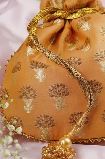 Orange silk potli bag