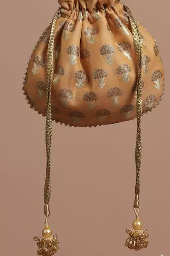 Orange silk potli bag