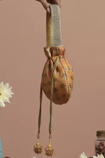 Orange silk potli bag