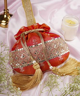 Orange pure silk brocade potli bag 2