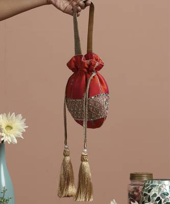 Orange pure silk brocade potli bag 4