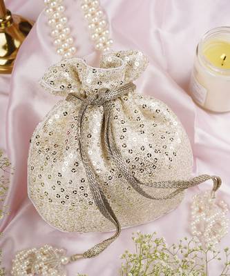 White georgette with silver sequin potli bag 2