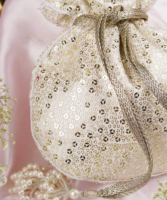 White georgette with silver sequin potli bag 3