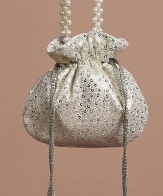 White georgette with silver sequin potli bag 4