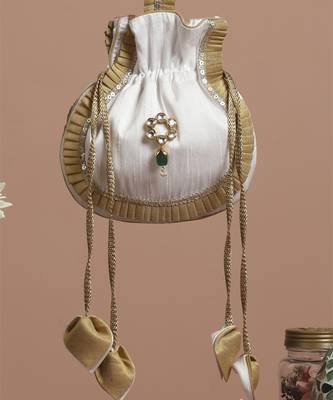 Gold and white silk potli bag 2