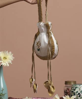 Gold and white silk potli bag 3
