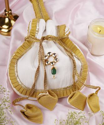 Gold and white silk potli bag 5