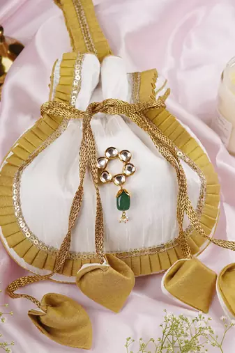 Gold and white silk potli bag