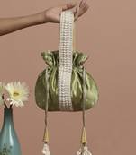 Green pure silk brocade potli bag