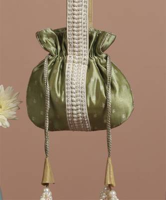 Green pure silk brocade potli bag 2