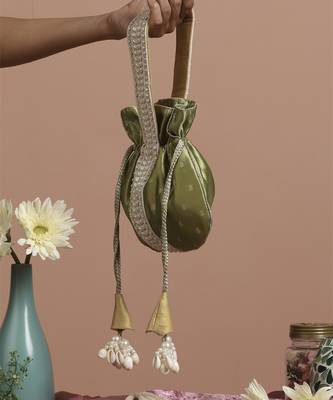 Green pure silk brocade potli bag 3