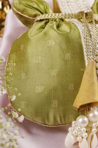 Green pure silk brocade potli bag