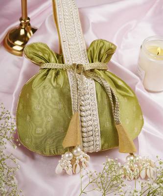 Green pure silk brocade potli bag 5