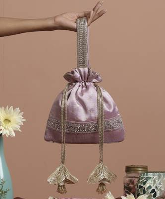 Lavender pure silk brocade potli bag 1
