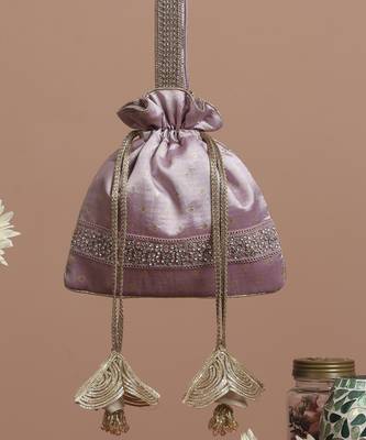 Lavender pure silk brocade potli bag 2