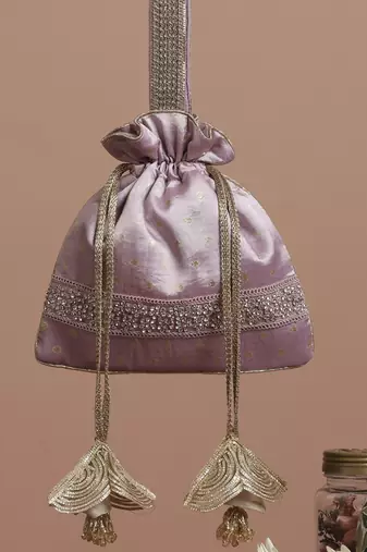 Lavender pure silk brocade potli bag