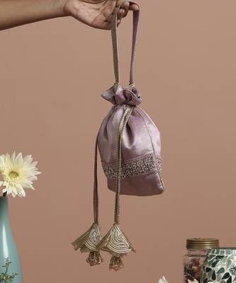 Lavender pure silk brocade potli bag 3
