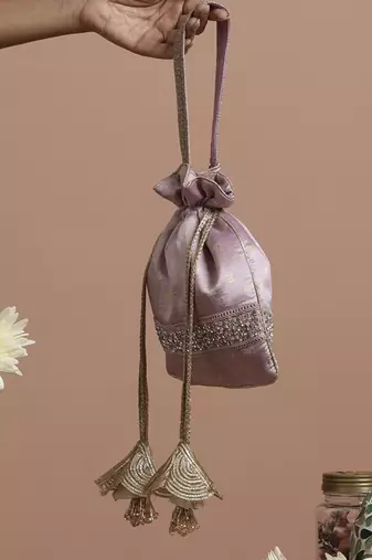 Lavender pure silk brocade potli bag