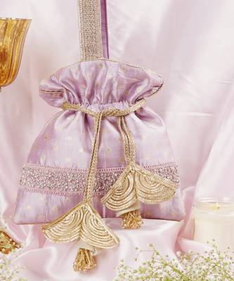 Lavender pure silk brocade potli bag 4