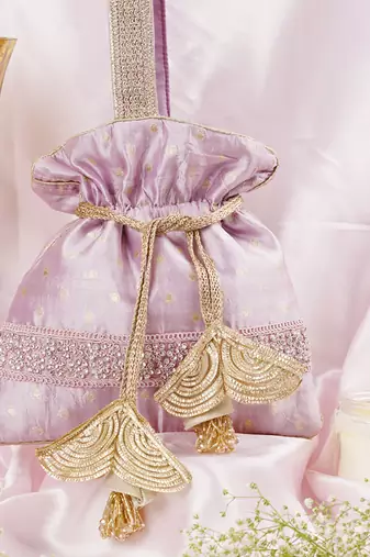 Lavender pure silk brocade potli bag