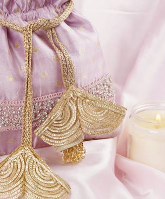 Lavender pure silk brocade potli bag 5