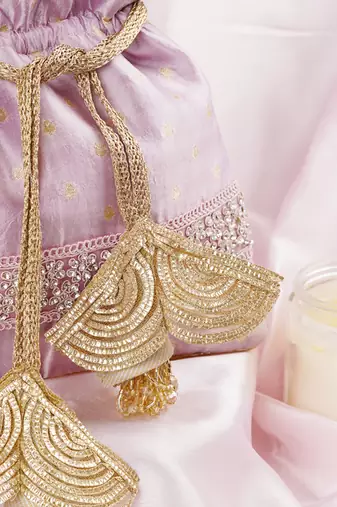 Lavender pure silk brocade potli bag