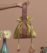 Magenta and pista pure silk potli bag