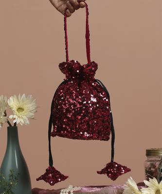 Maroon sequin potli bag 1