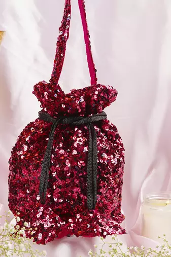 Maroon sequin potli bag