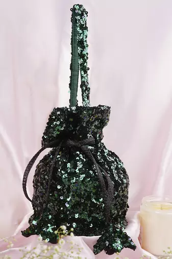 Green sequin potli bag