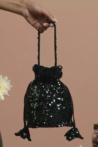 Green sequin potli bag