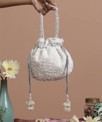 White georgette with sequin potli bag 1