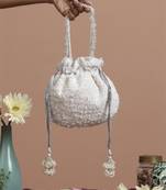 White georgette with sequin potli bag