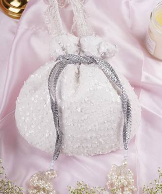 White georgette with sequin potli bag 2