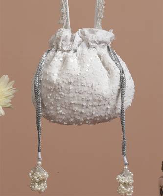 White georgette with sequin potli bag 3
