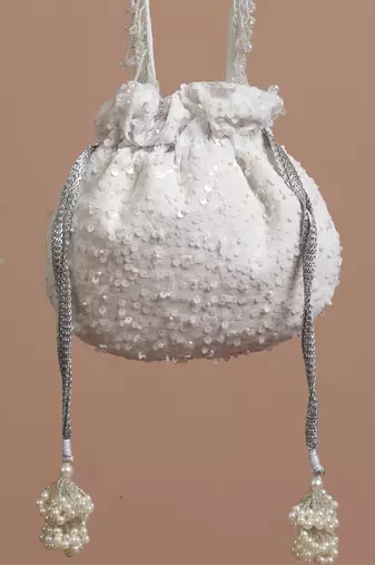White georgette with sequin potli bag