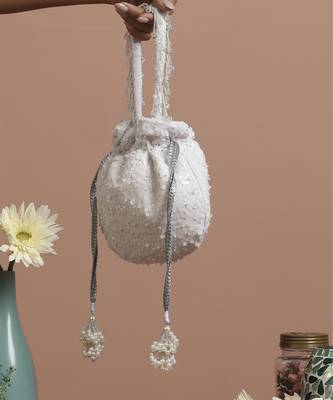 White georgette with sequin potli bag 5