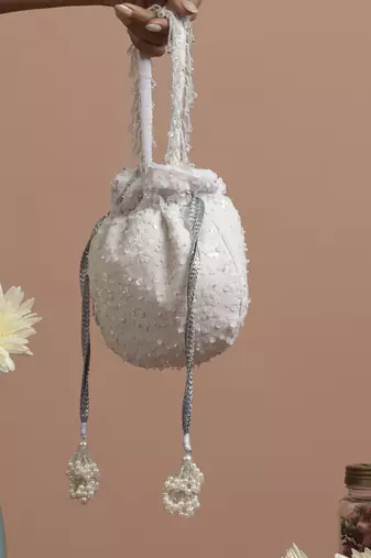 White georgette with sequin potli bag
