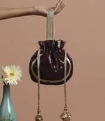 Wine and gold georgette sequin potli bag